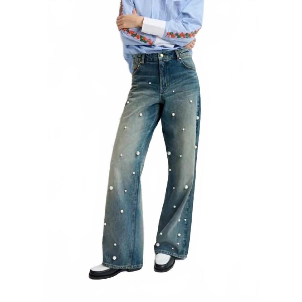 NEW ESSENTIAL ANTWERP pearl embellished jeans in blue/white